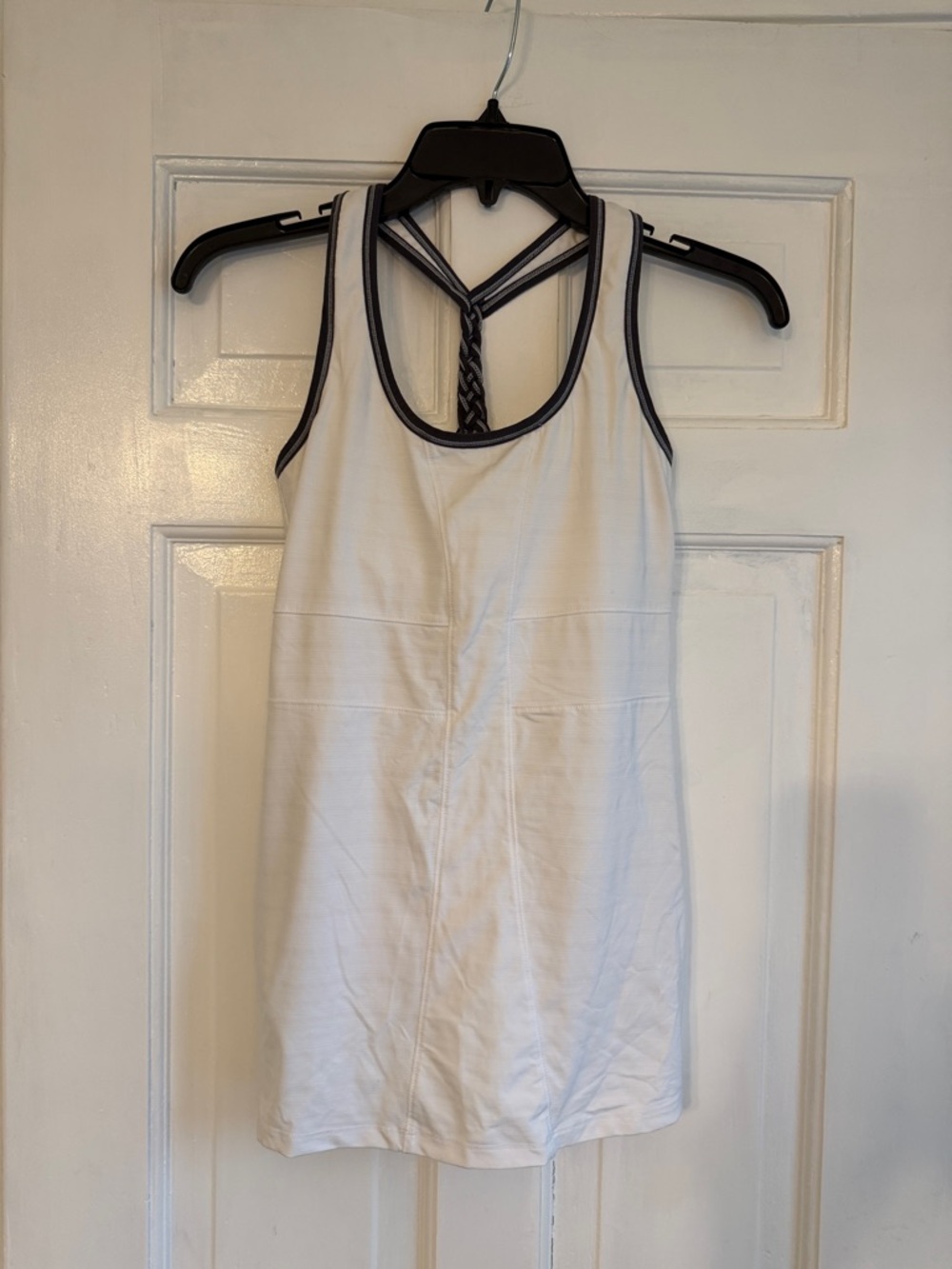 Lole White Tank with Braided Racerback and Black Trim